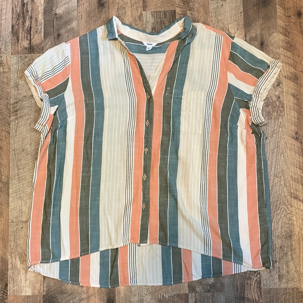Sonoma Pastel Striped Pocket V-Neck Button Down Shirt. 2x.